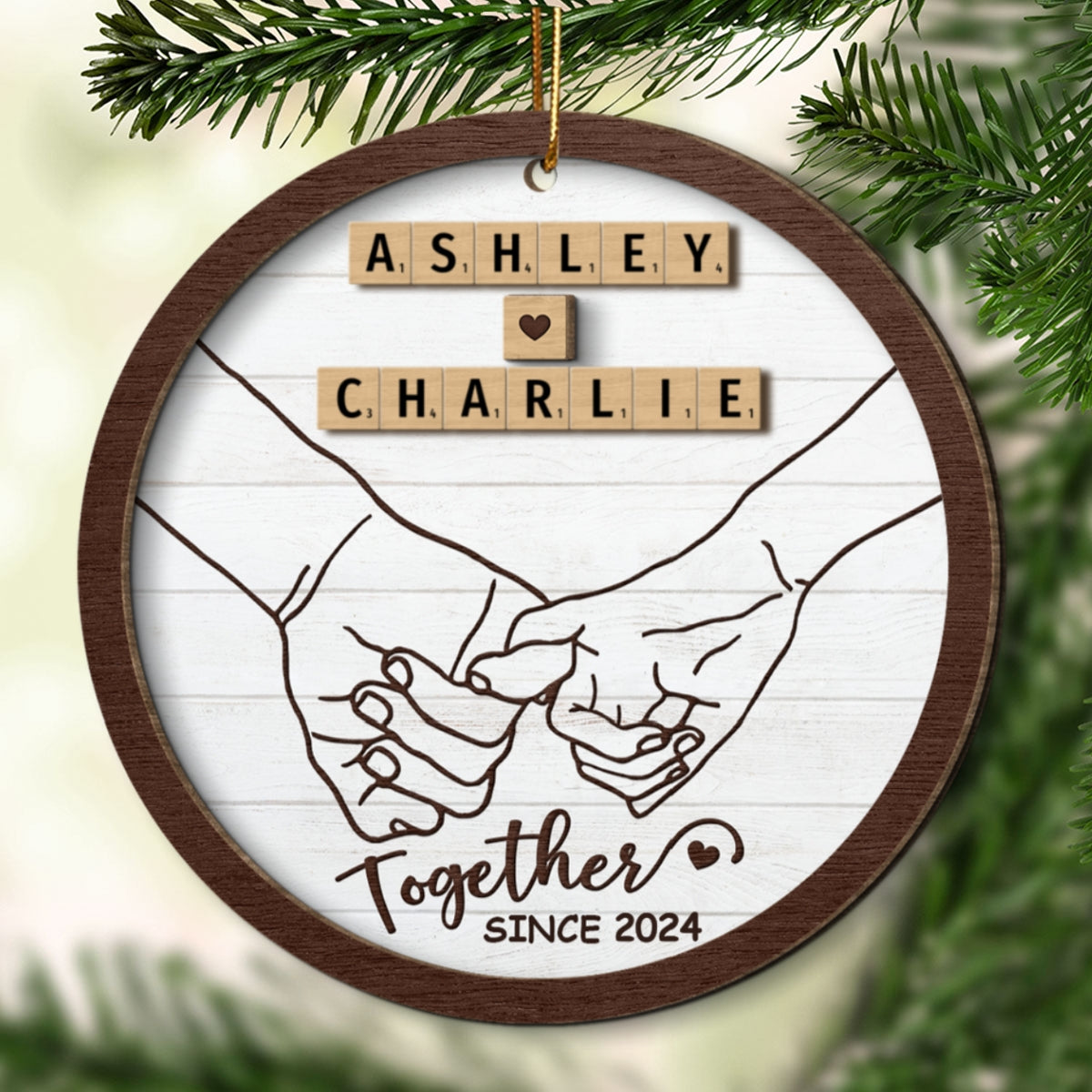Hand In Hand Couple Wooden Blocks Christmas Personalized 2-Layer Wooden Ornament, Christmas Gift For Him, For Her