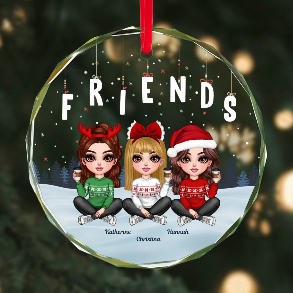Hanging Letters Besties Friends Sisteres Personalized Glass Ornament, Christmas Gift