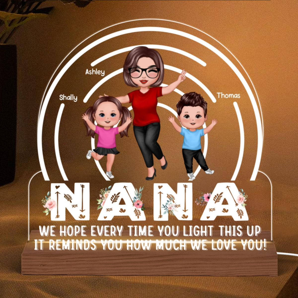 Happy Grandma Grandkids Light Up This Personalized Acrylic Custom Shape LED Night Light