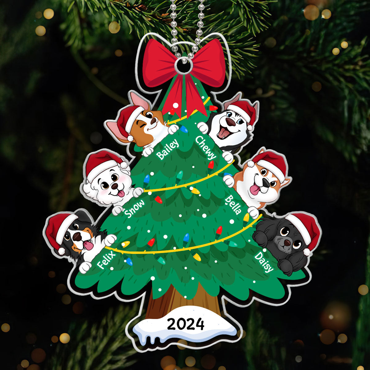 Happy Christmas Dogs Personalized Acrylic Ornament, Gift For Dog Lovers