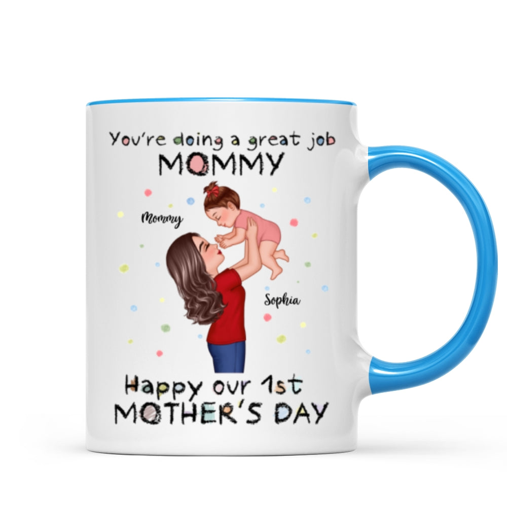 Happy 1st Mother's Day Mom And Kids Personalized Mug, Gift For Mom