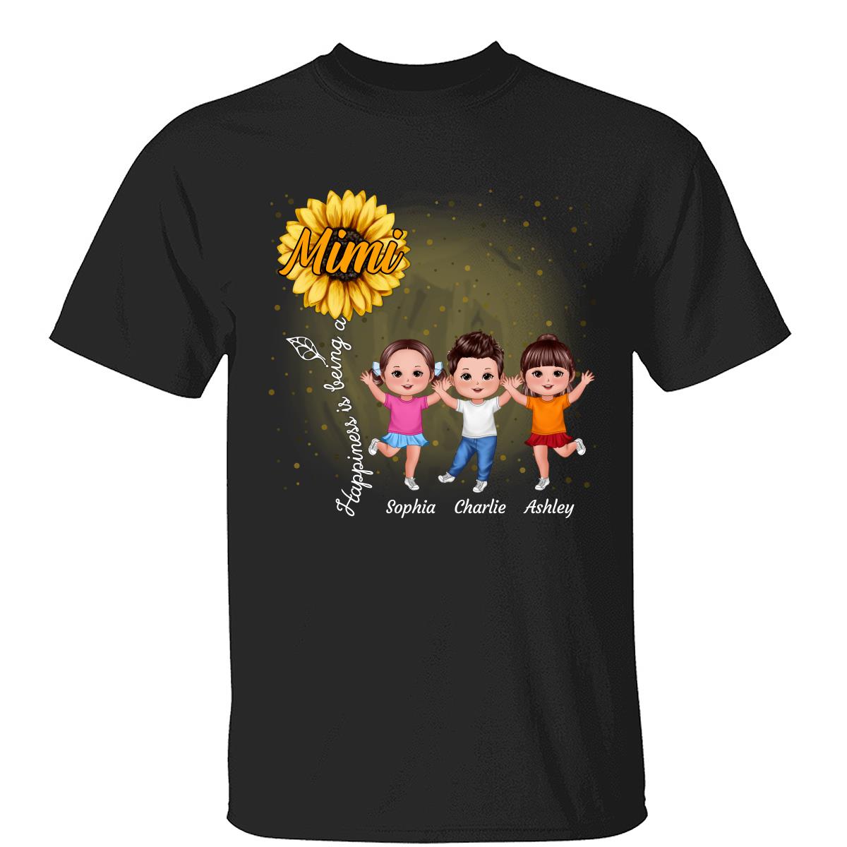 Happiness Is Being A Grandma Sunflower Happy Doll Kids Personalized Shirt