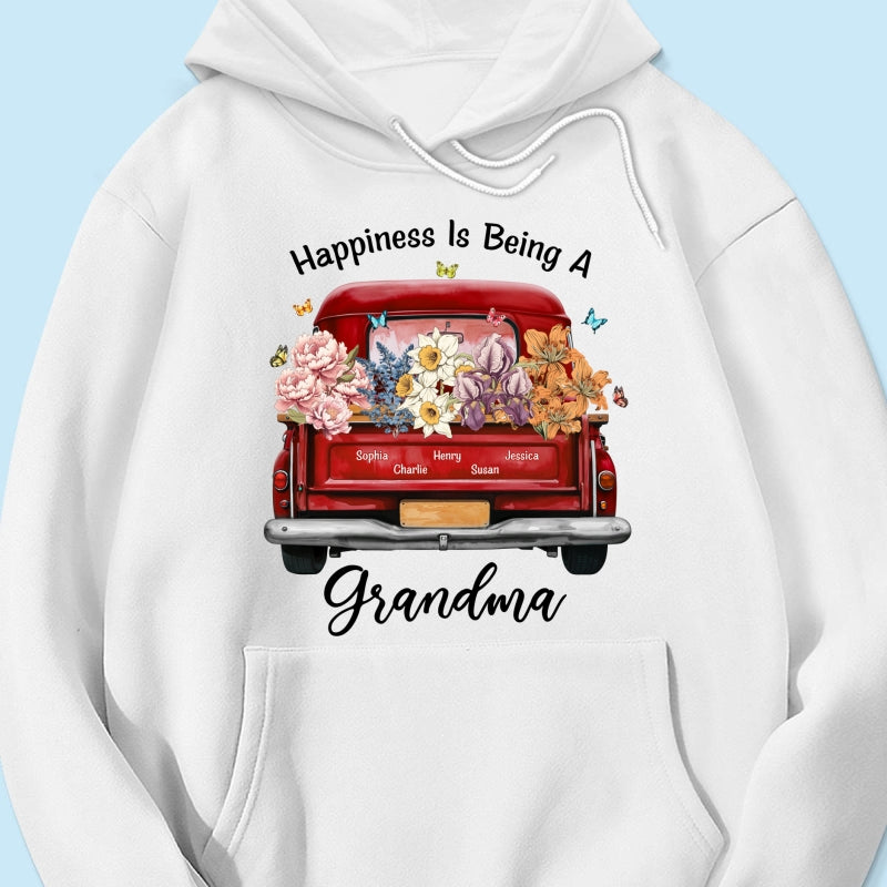 Happiness Is Being A Grandma Mom Birth Month Flowers Truck Personalized Shirt, Mother's Day gift for Moms, Grandmas