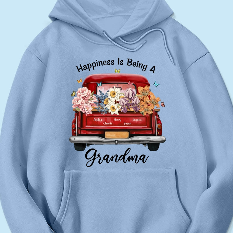 Happiness Is Being A Grandma Mom Birth Month Flowers Truck Personalized Shirt, Mother's Day gift for Moms, Grandmas