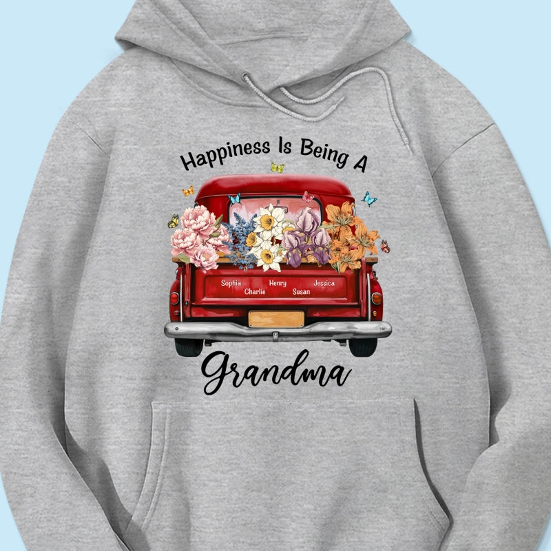 Happiness Is Being A Grandma Mom Birth Month Flowers Truck Personalized Shirt, Mother's Day gift for Moms, Grandmas