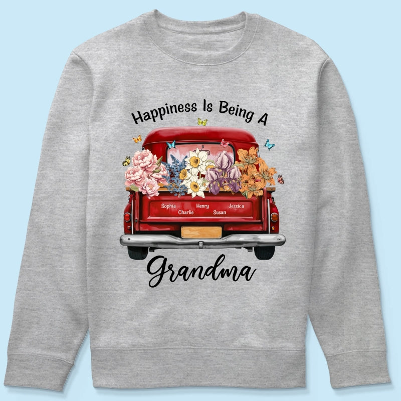 Happiness Is Being A Grandma Mom Birth Month Flowers Truck Personalized Shirt, Mother's Day gift for Moms, Grandmas