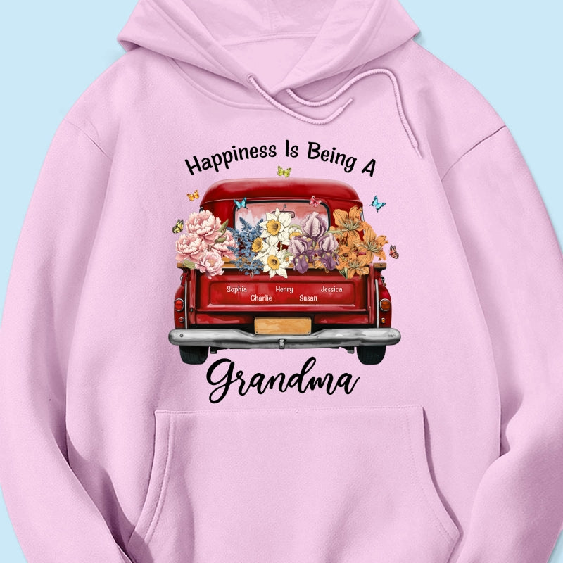 Happiness Is Being A Grandma Mom Birth Month Flowers Truck Personalized Shirt, Mother's Day gift for Moms, Grandmas
