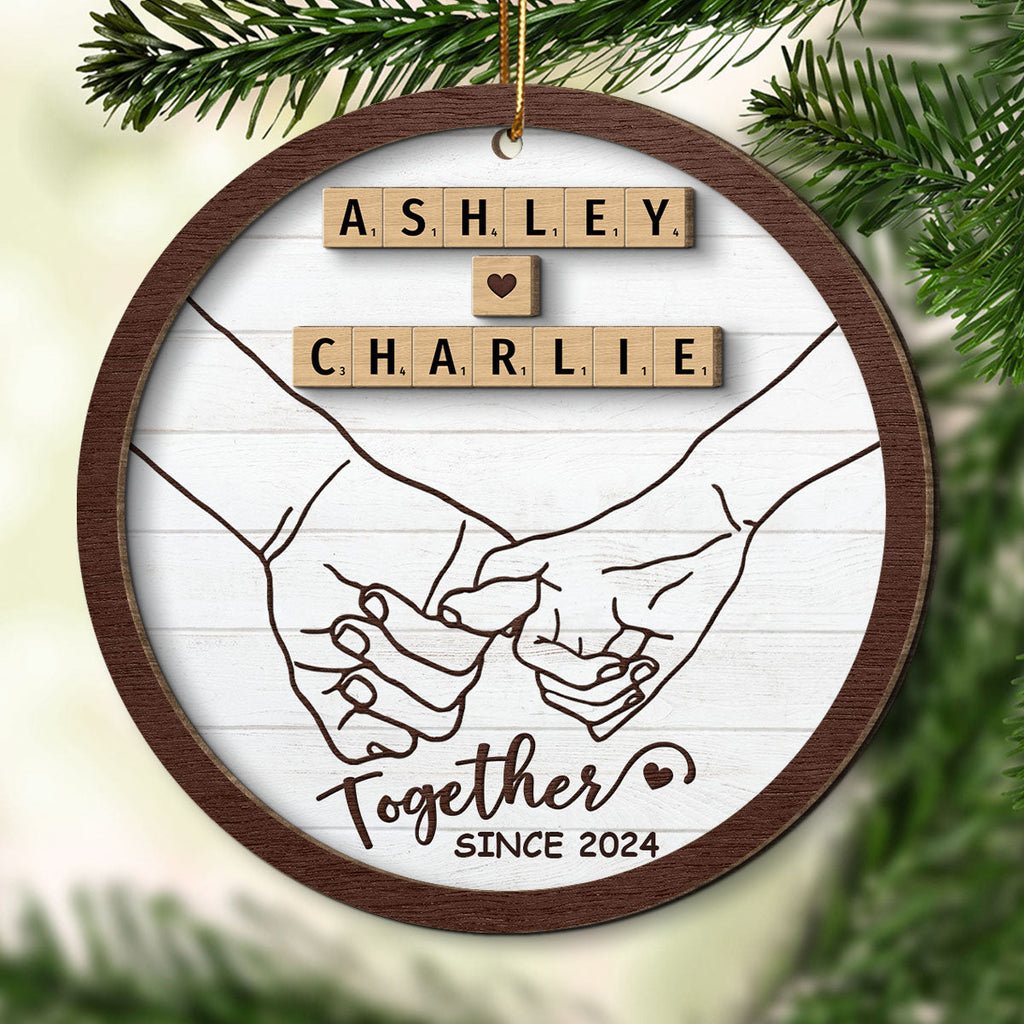 Hand In Hand Couple Wooden Blocks Christmas Personalized 2-Layer Wooden Ornament, Christmas Gift For Him, For Her