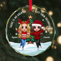 Happy Besties And Christmas Tree Personalized Glass Ornament, Christmas Gift For Him, For Her